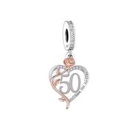 50 50th Birthday I Love You Forever Rose Gold Heart Bead Pendant 925 Sterling Silver Dangle Compatible With Pandora Moments Charm Bracelet