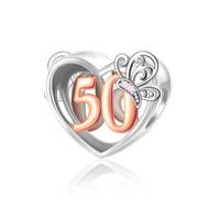 50 50th Butterfly Birthday Rose Gold Love Heart Bead Pendant 925 Sterling Silver Dangle Compatible With Pandora Moments Charm Bracelet