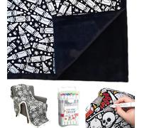 50×59IN DIY Coloring Blanket for Adults, Color Your Own Blankets, Creative Personalized Drawing Art Project, Bedroom Decor Soft Cozy Fleece Drawing Throw (Crayons, With 25Pens)