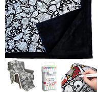 50×59IN DIY Coloring Blanket for Adults, Color Your Own Blankets, Creative Personalized Drawing Art Project, Bedroom Decor Soft Cozy Fleece Drawing Throw (Tattoo, With 25Pens)