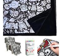 50×59IN DIY Coloring Blanket for Adults, Color Your Own Blankets, Creative Personalized Drawing Art Project, Bedroom Decor Soft Cozy Fleece Drawing Throw (Monster, With 25Pens)
