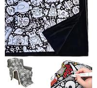 50×59IN DIY Coloring Blanket for Adults, Color Your Own Blankets, Creative Personalized Drawing Art Project, Bedroom Decor Soft Cozy Fleece Drawing Throw (Monster, Without Pens)