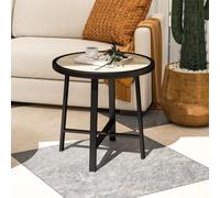 Outsunny 50.5cm Round Garden Table with SPC Tabletop, Nature Wood Finish, Brown