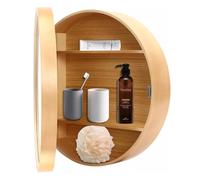 50/60/70cm Bathroom Mirror Cabinet Wooden Wall Mounted Open Door Round Bathroom Bathroom Mirror Cabinet Bathroom Mirror With 3 Tiers Shelf - Space Saver(Wood,50cm/19.6in)