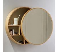 50/60cm Round Bathroom Mirror Cabinet Wall Mounted Push And Pull Bathroom Cabinet Storage Cupboard Waterproof Bathroom Wall Storage Cabinets (Color : Wood color, Size : 50 * 50cm)