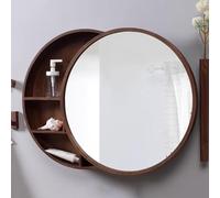 50/60cm Round Bathroom Mirror Cabinet Wall Mounted Push And Pull Bathroom Cabinet Storage Cupboard Waterproof Bathroom Wall Storage Cabinets (Color : Brown, Size : 50 * 50cm)