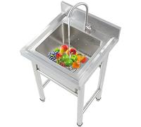 50/60cm Silver 304 Stainless Steel Hand Sink, Commercial Kitchen Basin Hand Catering with 360° swivel Faucet for Bathroom Restaurant Farmhouse Commercial Prep Workstation