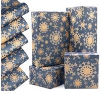 50 * 70cm Christmas Kraft Wrapping Paper with Snowflakes,QRTDXP 5pcs Blue Xmas Gift Wrap Paper Sheets for Christmas Party Winter Festival Bitrthday