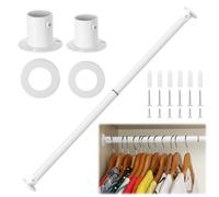 50-80cm Extendable Wardrobe Rail, Stainless Steel Adjustable Clothes Rail Pole with End Sockets,Wardrobe Pole and Fittings, Clothes Hanging Rail, White
