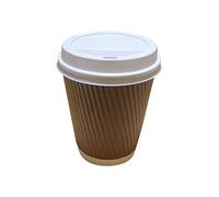 50 8oz-12oz Brown Kraft Triple Wall Paper Coffee Cups With White Sip Lids (8oz 50 Pack)