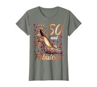 50 and Fabulous 50 Years Old High Heels 50th Birthday T-Shirt, Women, Olive Heather, Large
