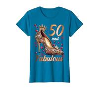 50 and Fabulous 50 Years Old High Heels 50th Birthday T-Shirt, Women, Sapphire Blue, Medium