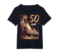 50 and Fabulous 50 Years Old High Heels 50th Birthday T-Shirt, Women's Plus, Black, 5X