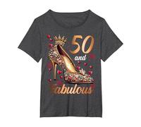 50 and Fabulous 50 Years Old High Heels 50th Birthday T-Shirt, Women's Plus, Dark Heather Grey, 2X