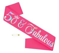 50 and Fabulous 50th Birthday Sash with Iridescent Foil, Hot Pink Funny Birthday Sash for Women 50th Birthday Party Ideas, Gifts, Jokes and Favors(Hot Pink + Iridescent)