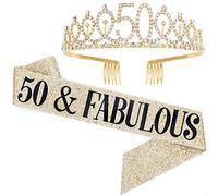 50 and Fabulous Sash & Rhinestone Tiara Set - 50th Birthday Sash 50 Birthday Gifts Party Favors