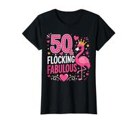 50 and Flocking Fabulous Pink Flamingo 50th Birthday Value Graphic T-Shirt, Women, Black, S