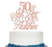 50 and Still Hot Just Comes in Flashes Cake Topper, Happy 50th Birthday Cake Decor, Hello 50, 50th Birthday Party Decorations Rose Gold Glitter
