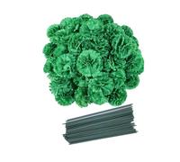50 Artificial Silk Carnation Flower Head with Stems Set,Vase Fillers for Home Decor Bridal Wedding Party Birthday Cake Ornaments,DIY Wrist Corsage, 3" Multiple Petals Heads-8" Stems(Dark Green)