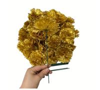 50 Artificial Silk Carnation Flower Head with Stems Set, Vase Fillers, Home Bridal Wedding Party Birthday Cake Ornaments, Handmade Wrist Corsage, 3'' Multiple Petals Heads with 8'' Stems (Gold)