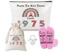 50 Birthday Gift for Women Including 50 Cosmetic Bags for Women Gift Bag Socks and Key Ring 1975 Gift Ideas for Women Wife Mother Grandma Daughter Sister Girlfriend Teenager, multicoloured, 1975-50