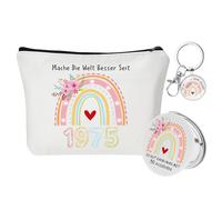 50 Birthday Gifts for Women Including Cosmetic Bag, Compact Mirror and Keychain, 50th Birthday Gifts Makeup Bag(1975), Gifts for Women Girlfriend Mum 50th Birthday