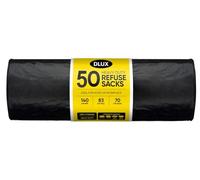 50 Black Bin Bags - 70L Heavy Duty Refuse Sacks, 830mm x 700mm