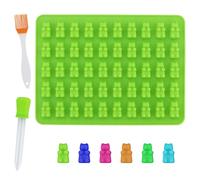 50-Cavity Bear Mould Wax Melt Moulds with 1 Oil Brush, Silicone Gummy Bear Candy Molds for DIY Baking Cake Food Chocolate Jelly, Mini Bear Baking Moulds for Chocolate, Wax Melt (Green, 1 Pcs)