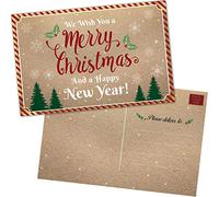 50 Christmas Postcards Bulk - Vintage Happy Holiday and Happy New Year Post Cards Set with Merry Christmas Season’s Greetings Message - Kraft Thank You Notes for Business, Office, Kids and more