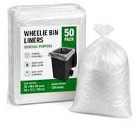 50 Clear Wheelie Bin Liners General Purpose Large Refuse Sacks 30 x 46 x 56 Inch 120 Gauge Strong Bin Bags