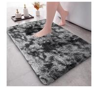 (50 CM x 80 CM- Non Slip Bath Mat Bathroom Rug/Welcome Door Mat, Tie Dye Black Grey) Shaggy Large Rugs Non Slip Bedroom Living Room Carpet Hallway Runner Rug