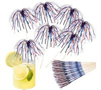 50 Cocktail Picks, 50 Firework Cupcake Picks, Cocktail Stick Drinks, Dessert, Charcoal Grill, Wedding Party Fancy Toothpicks, Gold Pearl Mini Food Picks Decoration