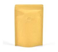 50 Coffee Beans Stand Up Pouch Bag with One-Way Degassing Valve and Zip Lock | 130x210x40mm (150g Coffee Beans), Kraft (Windowless)