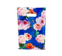 50 Count 11.7 "x 15.7" Plastic Merchandise Bags, Handle Bags Shopping Bags Gift Bags for Small Business Retail Bags Crafts Plastic Bags with Die Cut Handle - Blue Flower