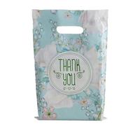 50 Count 11.7 "x 15.7" Plastic Thank You Merchandise Bags, Handle Bags Shopping Bags Gift Bags for Small Business Retail Bags Crafts Plastic Bags with Die Cut Handle - Blue Flower