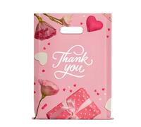 50 Count 11.7 "x 15.7" Plastic Thank You Merchandise Bags, Handle Bags Shopping Bags Gift Bags for Small Business Retail Bags Crafts Plastic Bags with Die Cut Handle - Pink Rose