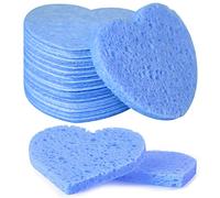 50-Count Facial Sponges - Compressed Natural Cellulose Heart Shape Face Sponge for Face Cleansing, Exfoliating and Makeup Removal, Blue