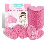 50-Count Kickleen Compressed Cellulose Heart Shape Facial Sponges | Natural Cosmetic Spa Sponges for Facial Cleansing | Exfoliating | Makeup Mask Removal | Reusable | Skin Massage (50 Count (Pink))