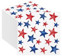 50-Count Patriotic Paper Napkins - Red and Blue Star Cocktail Napkins for Independence Day Decorations - 6.5x6.5 Inch 4th of July Disposable Luncheon Dinner Napkins for Memorial Day, Picnic Supplies