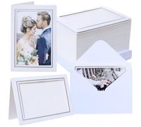 50 Count Photo Frame Cards with Envelopes 4x6 Paper Picture Frame Notecards Photo Card Holder and Envelopes Set for Thanksgiving Wedding Birthday Classroom DIY - White with Silver Lining