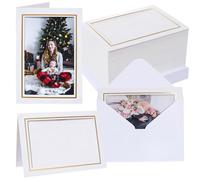 50 Count Photo Frame Cards with Envelopes 4x6 Paper Picture Frame Notecards Photo Card Holder for Thanksgiving Halloween Wedding Birthday Classroom DIY Fall Decor - White with Gold Lining