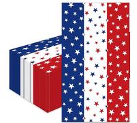 50 Count Red White Blue Star Paper Napkins, Patriotic Disposable Cocktail Beverage Napkins for 4th of July, Memorial Day, Veterans Day, Labor Day, and American Flag Party Decorations