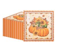 50 Count Thanksgiving Napkins - Fall Pumpkin and Sunflower Disposable Paper Napkins for Harvest Table Decor, Autumn Dinner Parties, and Seasonal Entertaining