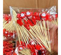 50 Counts Christmas Cocktail Sticks,Handmade Wooden Cocktail Skewers,Christmas Tree Snowman Snowflakes Theme Stick Toothpicks for Appetizers Wooden Food Bamboo Skewers