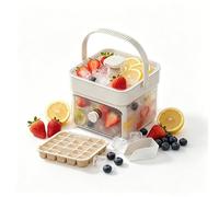 50 Cube Ice Maker Tray with Press Lid Double Layer Silicone Ice Cube Tray for Freezer Portable Storage Bin with Scoop Easy Release for Drinks Cocktails (White)