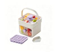 50 Cube Ice Maker Tray with Press Lid Double Layer Silicone Ice Cube Tray for Freezer Portable Storage Bin with Scoop Easy Release for Drinks Cocktails (Purple)