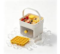 50 Cube Ice Maker Tray with Press Lid Double Layer Silicone Ice Cube Tray for Freezer Portable Storage Bin with Scoop Easy Release for Drinks Cocktails (Yellow)