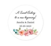 50 Custom A Sweet Ending to a new beginning Labels PERSONALISED Wedding Favour Stickers 40mm Round Graduation Party Retirement Party Favour Candy Buffet Sweet Cone Treat Bags Seals- Rd 060 (004)