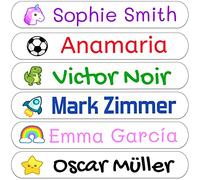 50 Custom Iron-On Name Labels for Clothes, Uniforms, Easy Application, Durable, Personalised with Unique Icons, Ideal for School, Daycare, Sports Teams, Thermoadhesive, Size 6x1 cm, Color White