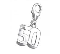 50 CZ Sterling Silver Clip On Charm Pendant with Lobster Clasp for Women - Compatible with Thomas Sabo Charms Bracelet - 50" Women's Clasp Charms